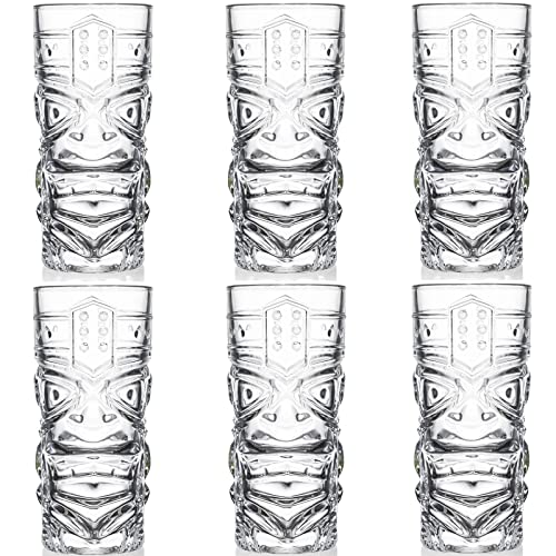 Cedilis 6 Pack 14oz Tiki Glasses Modern Bar Tiki Cup Tiki Mug, Perfect for Mai Tai, Exotic Zombie Cocktails, Tropical Island Drinks Tiki Bar Professional Hawaiian Party Barware