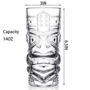 Cedilis 6 Pack 14oz Tiki Glasses Modern Bar Tiki Cup Tiki Mug, Perfect for Mai Tai, Exotic Zombie Cocktails, Tropical Island Drinks Tiki Bar Professional Hawaiian Party Barware