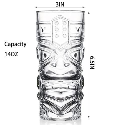 Cedilis 6 Pack 14oz Tiki Glasses Modern Bar Tiki Cup Tiki Mug, Perfect for Mai Tai, Exotic Zombie Cocktails, Tropical Island Drinks Tiki Bar Professional Hawaiian Party Barware