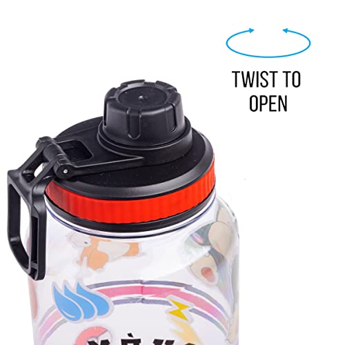 Silver Buffalo Pokemon Trainer Icons Twist Spout Plastic Water Bottle with Stickers You Stick Yourself, 32 Ounces