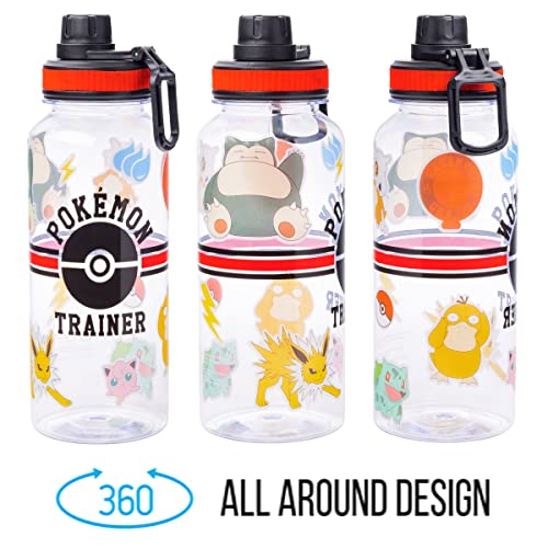 Silver Buffalo Pokemon Trainer Icons Twist Spout Plastic Water Bottle with Stickers You Stick Yourself, 32 Ounces