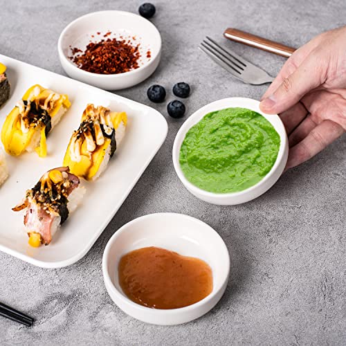 DELLING 8 PACK Dipping Bowls Set, Ceramic Dipping Sauce Dishes, 3.5 Oz Soy Sauce Dish, Side Dish Bowls, Small Bowl/Dish for BBQ, Condiments, Appetizer, Dessert, Sushi, Party - White