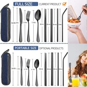 Portable Travel Utensils Silverware set with Case,Reusable Trave Stainless Steel Camping Cutlery set with Chopsticks and Straw, Portable Flatware with Case for Office School Picnic BF(Black)