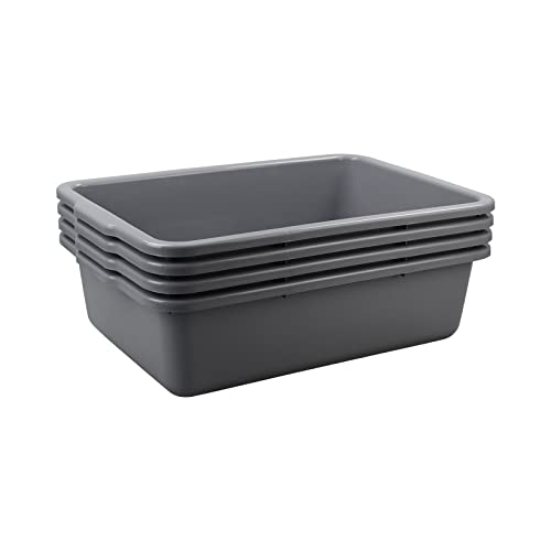 Waikhomes 4-Pack 35 L Grey Bus Box, Large Utility Bus Tub, Plastic Commercial Dish Pan Set