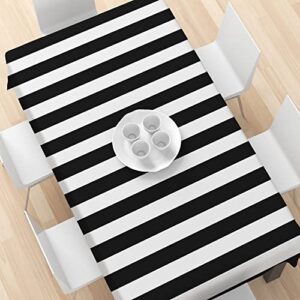 peony man 2 Pieces Black and White Striped Tablecloth Plastic Stripe Table Cover Waterproof Rectangle Tablecloth for Holiday Party Picnic Decoration