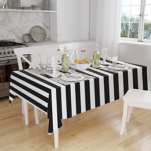 peony man 2 Pieces Black and White Striped Tablecloth Plastic Stripe Table Cover Waterproof Rectangle Tablecloth for Holiday Party Picnic Decoration