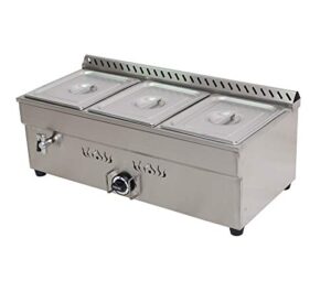 haywhnkn 3-pan lp gas food warmer propane steam table stainless steel bain marie buffet for parties (with gas regulator valve) 1/2 * 4”