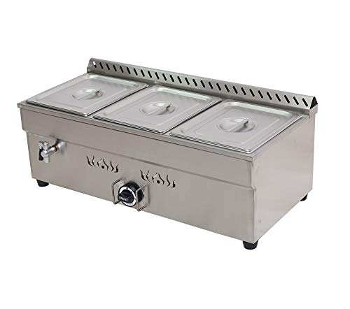 HayWHNKN 3-Pan LP Gas Food Warmer Propane Steam Table Stainless Steel Bain Marie Buffet for Parties (with Gas Regulator Valve) 1/2 * 4”