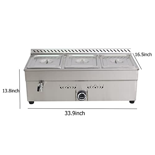 HayWHNKN 3-Pan LP Gas Food Warmer Propane Steam Table Stainless Steel Bain Marie Buffet for Parties (with Gas Regulator Valve) 1/2 * 4”