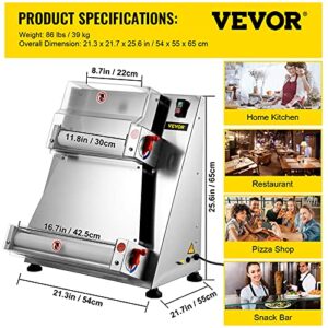 VEVOR Pizza Dough Roller Sheeter, Max 16" Automatic Commercial 370W Electric, Stainless Steel, Suitable for Noodle Pizza Bread and Pasta Maker Equipment