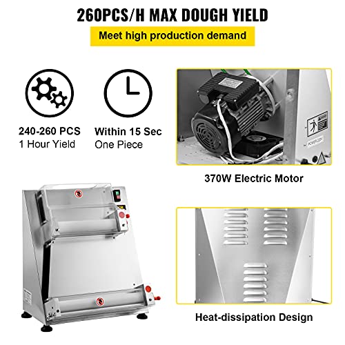 VEVOR Pizza Dough Roller Sheeter, Max 16" Automatic Commercial 370W Electric, Stainless Steel, Suitable for Noodle Pizza Bread and Pasta Maker Equipment