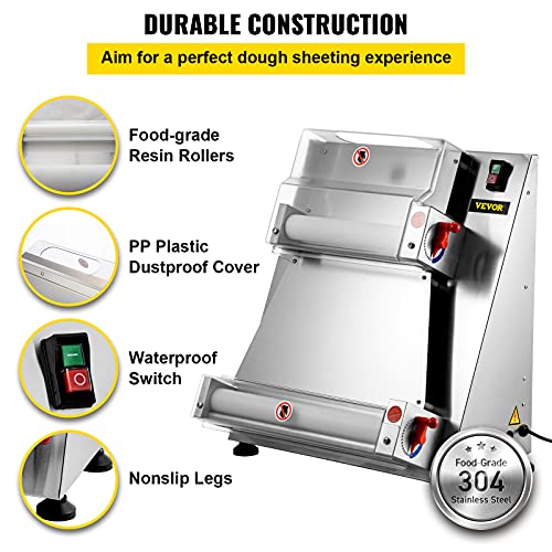 VEVOR Pizza Dough Roller Sheeter, Max 16" Automatic Commercial 370W Electric, Stainless Steel, Suitable for Noodle Pizza Bread and Pasta Maker Equipment