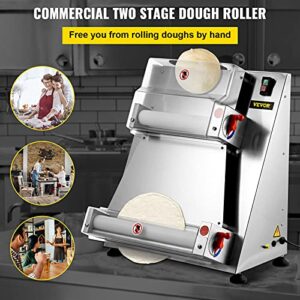 VEVOR Pizza Dough Roller Sheeter, Max 16" Automatic Commercial 370W Electric, Stainless Steel, Suitable for Noodle Pizza Bread and Pasta Maker Equipment