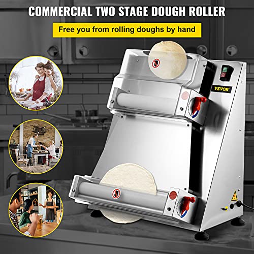 VEVOR Pizza Dough Roller Sheeter, Max 16" Automatic Commercial 370W Electric, Stainless Steel, Suitable for Noodle Pizza Bread and Pasta Maker Equipment