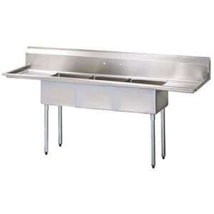 kratos 29n-004 -commercial nsf 3 compartment sink - 14"wx16"lx12"h bowl size - (2) 12" drain boards