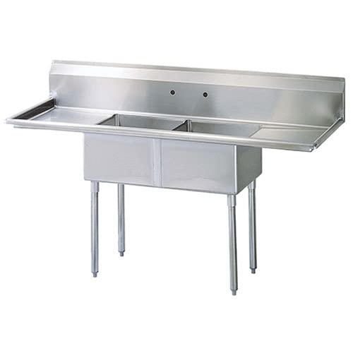 Kratos 29N-006-Commercial NSF 2 Compartment Sink -Commercial NSF 18"Wx18"Lx12"H Bowl Size - (2) 18" Drain Boards