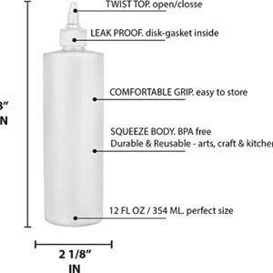 BRIGHTFROM Condiment Squeeze Bottles, 12 OZ Empty Squirt Bottle with Twist Top Cap, Leak Proof - Great for Ketchup, Mustard, Syrup, Sauces, Dressing, Oil, Arts and Crafts, BPA FREE Plastic - 2 PACK