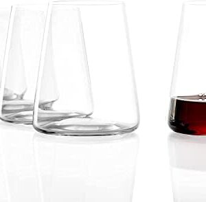 Modern Stemless Wine Glasses Set of 4-17 oz Stemless Wine Glasses, European Wine Glasses Stemless, Unique White Wine Glasses, Large Bowl Drinking Glass for Red Wine, Dishwasher Safe, Gifts