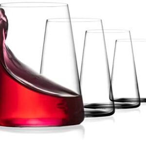 Modern Stemless Wine Glasses Set of 4-17 oz Stemless Wine Glasses, European Wine Glasses Stemless, Unique White Wine Glasses, Large Bowl Drinking Glass for Red Wine, Dishwasher Safe, Gifts