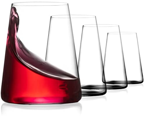 Modern Stemless Wine Glasses Set of 4-17 oz Stemless Wine Glasses, European Wine Glasses Stemless, Unique White Wine Glasses, Large Bowl Drinking Glass for Red Wine, Dishwasher Safe, Gifts