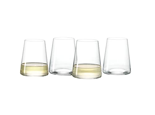 Modern Stemless Wine Glasses Set of 4-17 oz Stemless Wine Glasses, European Wine Glasses Stemless, Unique White Wine Glasses, Large Bowl Drinking Glass for Red Wine, Dishwasher Safe, Gifts