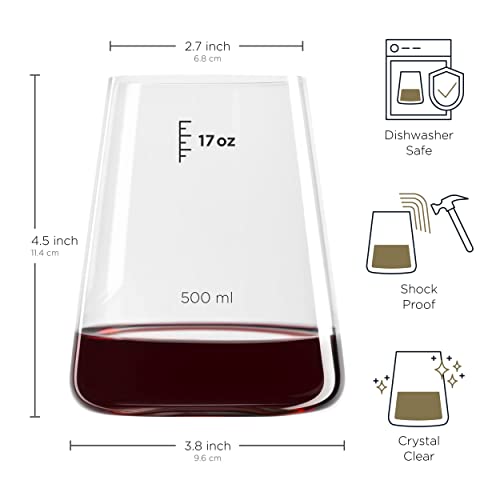 Modern Stemless Wine Glasses Set of 4-17 oz Stemless Wine Glasses, European Wine Glasses Stemless, Unique White Wine Glasses, Large Bowl Drinking Glass for Red Wine, Dishwasher Safe, Gifts