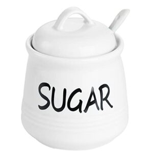 haotop porcelain sugar bowl with lid and spoon 12oz (white)