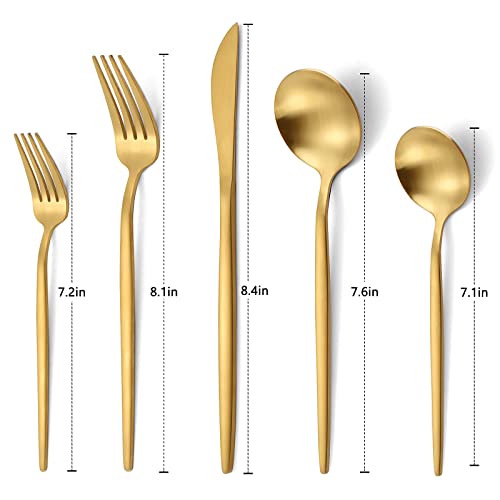 Matte Gold Silverware Set, VANVRO 20-Piece Stainless Steel Flatware Set, Satin Finish tableware Cutlery Set, Service for 4, Home and Restaurant, Dishwasher Safe