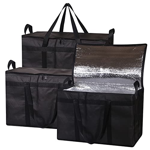 DIOMMELL 3 Pack Large Capacity Insulated Food Delivery Bag, Reusable Grocery Warming Tote Insulation Bag for Hot and Cold Food Beverages Postmates Catering Shopping Groceries Picnic Camping