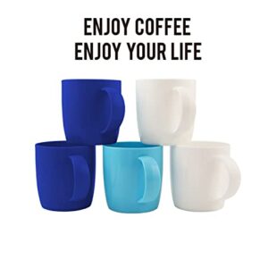 fulong Reusable Plastic Drinking Cup with Handle, BPA Free Microwave & Dishwasher Safe Food Grade PP 13 Ounce Coffee & Milk Mug Set of 5 (Blue)