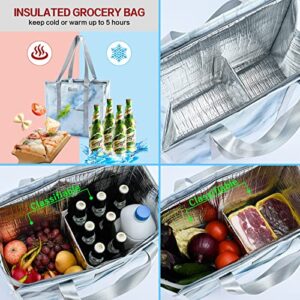 Ladbodun Insulated Grocery Bags With Zippered Top, Reusable Shopping Tote Cooler Bag Large Stand Up Food Carrier Delivery For Groceries Thermal Hot Or Cold Frozen Foods For Camping Travel xl 2Pack