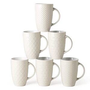 amorarc extra large coffee mugs set of 6, 22oz ceramic tall coffee mugs set with textured geometric patterns for coffee/tea/beer/hot cocoa, dishwasher & microwave safe,beige