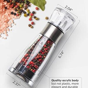 Pepper Grinder or Salt Mill Set Grind Smoothly-Adjustable Coarseness Refillable Pepper Mill Grinder Easy To Clean TREBLEWIND