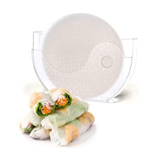 banu rice paper water bowl with side pocker holder for rice paper wrappers for spring rolls, summer rolls. spring roll maker, banh trang holder (1)
