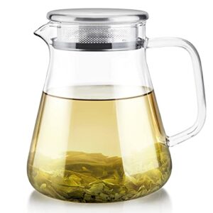 teabloom one-touch tea maker, 2-in-1 kettle and tea steeper with stainless steel filter lid for loose tea – heatproof glass teapot (27 oz) – tea connoisseur's choice