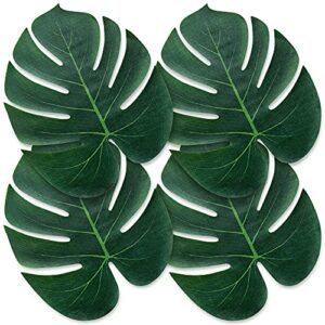 atfl artificial palm leaves decor,50 pcs big leaf placemat, green palm leaves party decorations,tropical table decor, hawaiian leaves decor,safari leaves decoration,beach centerpieces for wedding(50)