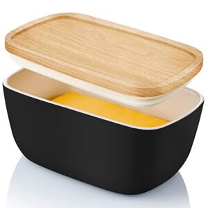 alelion butter dish with lid - ceramic butter container with lid for countertop, large butter keeper crock perfect for west or east coast butter, holds up to 3 butter sticks, black