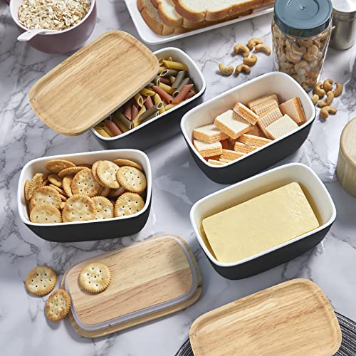 ALELION Butter Dish with Lid - Ceramic Butter Container with Lid for Countertop, Large Butter Keeper Crock Perfect for West or East Coast Butter, Holds Up To 3 Butter Sticks, Black