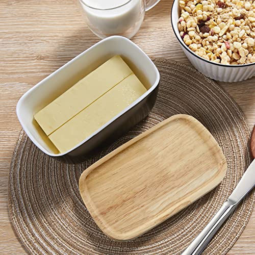 ALELION Butter Dish with Lid - Ceramic Butter Container with Lid for Countertop, Large Butter Keeper Crock Perfect for West or East Coast Butter, Holds Up To 3 Butter Sticks, Black