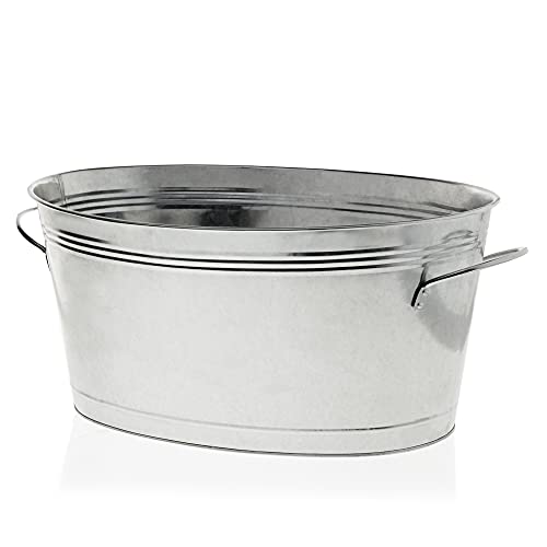 True Classic Oval Ice Bucket, Galvanized Metal Drink Cooler Beverage Tub, Chill Wine & Beer, 6.3 for Home Parties Gallons, 22.75" x 9.25"