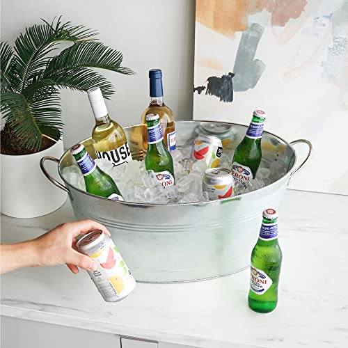 True Classic Oval Ice Bucket, Galvanized Metal Drink Cooler Beverage Tub, Chill Wine & Beer, 6.3 for Home Parties Gallons, 22.75" x 9.25"