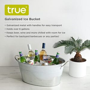 True Classic Oval Ice Bucket, Galvanized Metal Drink Cooler Beverage Tub, Chill Wine & Beer, 6.3 for Home Parties Gallons, 22.75" x 9.25"