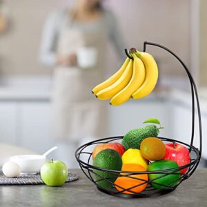 PT COVER Fruit Bowl with Banana Hanger - Fruit Basket for Kitchen Counter with Holder - Black Chrome