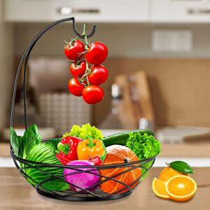 PT COVER Fruit Bowl with Banana Hanger - Fruit Basket for Kitchen Counter with Holder - Black Chrome