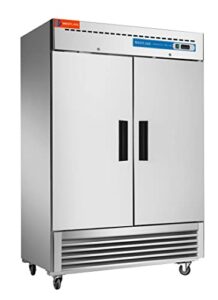 westlake 54" w commercial refrigerator 2 door 2 section stainless steel reach in solid door upright fan cooling 49 cu.ft cooler for restuarant, bar, shop, etc