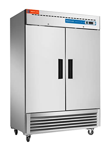 WESTLAKE 54" W Commercial Refrigerator 2 door 2 Section Stainless Steel Reach in Solid door Upright Fan Cooling 49 Cu.ft Cooler for Restuarant, Bar, Shop, etc