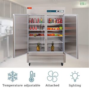 WESTLAKE 54" W Commercial Refrigerator 2 door 2 Section Stainless Steel Reach in Solid door Upright Fan Cooling 49 Cu.ft Cooler for Restuarant, Bar, Shop, etc