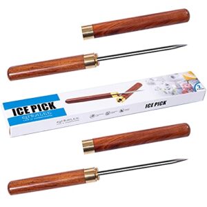 QiBaLee Ice Pick 2Pcs. Ice Picks for Breaking Ice. 9 Inches Length. Secure Wooden Caps and Non-slip Wooden Handles. Easy to Store. For Use in Kitchen Bars Bartender Picnics Camping& Restaurant