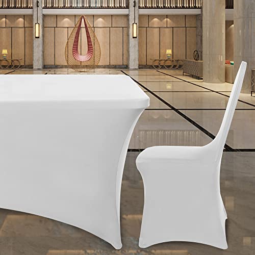 BIFENBI 6FT White Fitted Tablecloths for Rectangle Tables, 2 Pcs - Stretch Spandex Table Cover Protector for Banquet, Massage Bed, Wedding, Birthday, 72 Length x 30 Width x 30 Height Inches
