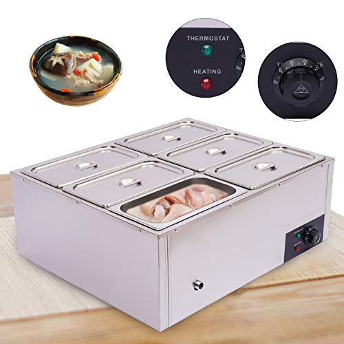 110V 6-Pan Commercial Food Warmer Food Buffet Warmer Food Pans for Buffet Stainless Steel Electric Food Steamer Adjustable Heat for Catering and Restaurants (5.7in Deep)